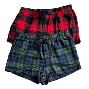 Flannel Sleep Shorts Bundle Red/Black & Navy/Green Plaid | Size M | NWT Cozy!